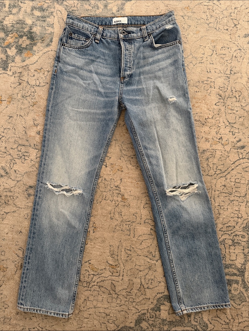 ASKK NY Light Wash Distressed Straight Leg Jeans
